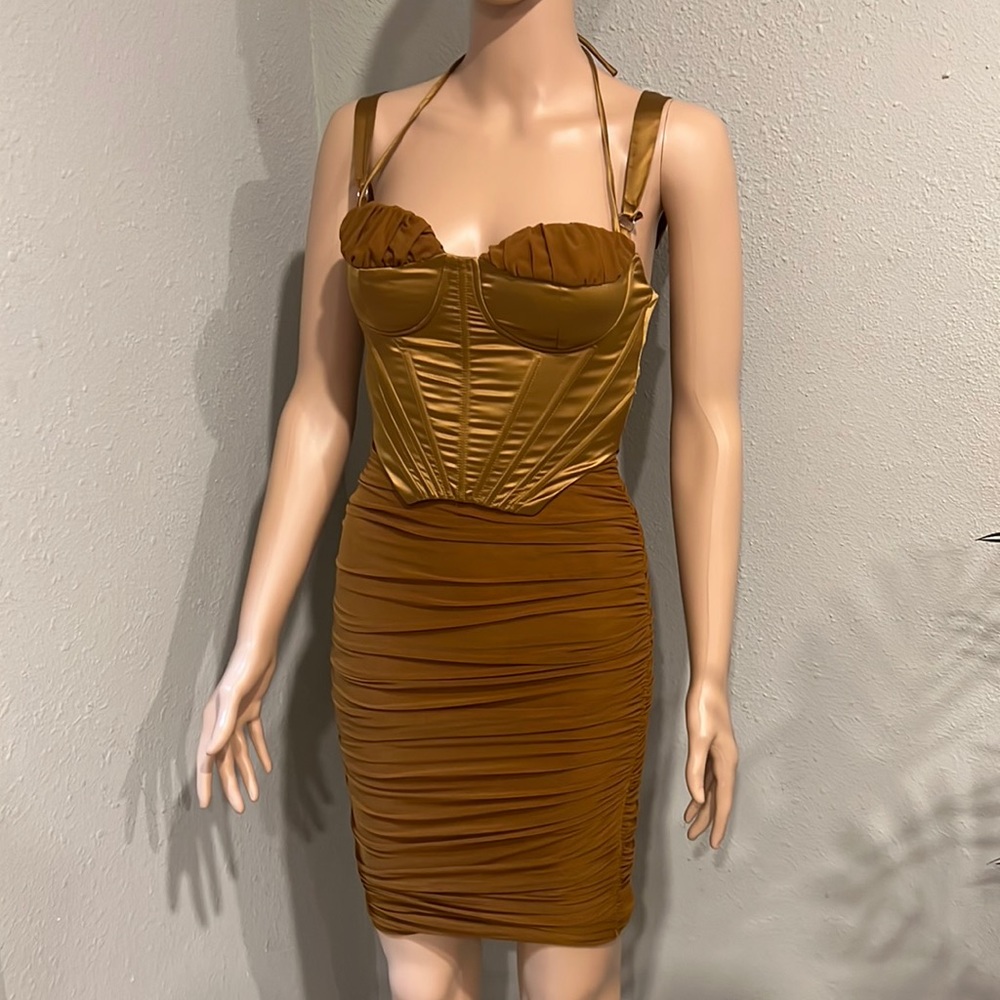 Brown corset  midi  dress